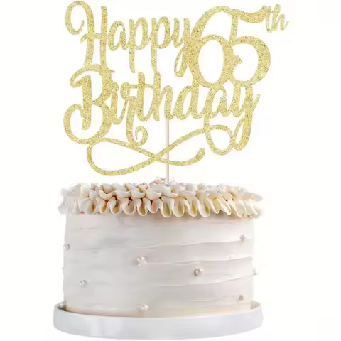 1 pc Gold Glitter Happy 65th Birthday Cake Topper, Cheers to 65 Years, Happy 65th Birthday Cake Topp