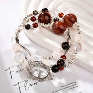 White Ghost Bracelet Gift Red Glue Flower [Crystal Garnet Design Silver Natural] Obsidian Soul Ice S