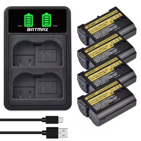 Batmax 2280mAhEN EL15 EN EL15C Battery Akku + LED Charger Type C for Nikon Z5,Z6,Z7,D7100,D7200,D750