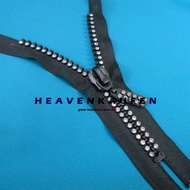 Resleting Zipper Busana Wanita 15 cm Hias Permata Imitasi Hitam