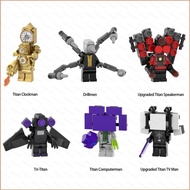 HJ4 6pcs Skibidi Toilet Building Blocks Titan Clockman Tri-Titan TV Man Figure Dolls Toys For Kids G