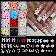 12Grids/box Mixed Resin Bowknot Nail Art Decorations 3D Acrylic Charms Kawaii DIY Manicure Tools