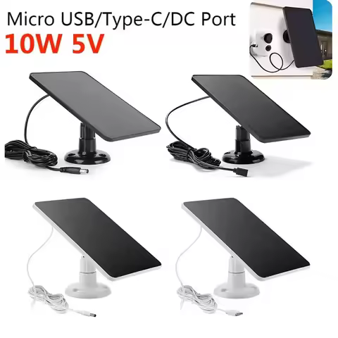 10W 5V Solar Panel Micro USB & USB-C Port Solar Charging Panel 9.8 Ft Charging Cable for Security Ca