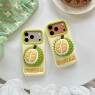 3D Summer Fruit Durian Soft Silicone Bracket Case For iPhone 17Pro Max 17 Pro Max 16 Shockproof Stan
