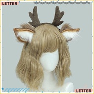 LETTER Reindeer Antler Headband, Plush Deer Ears Party Headpiece Head Hoop, Lolita Festival Decorati