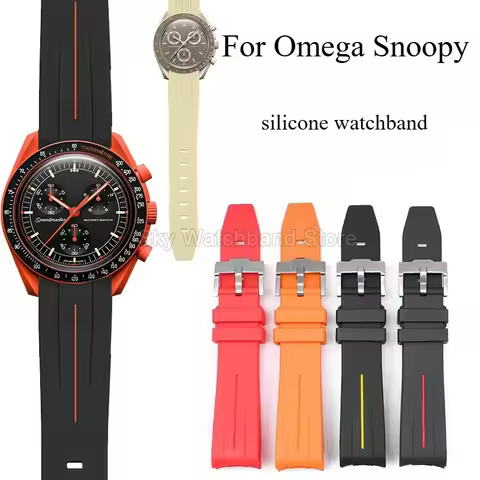 For Omega Bioceramic Moonswatch Series Midline Style Silicone Watchband for Snoopy Co-Branded Moon a