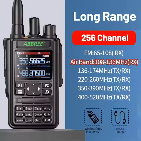ABBREE AR-869 Walkie Talkie Air Band 136-520Mhz Full Band Wireless Copy Frequency Two Way Radio 446m