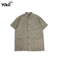 YOLO เสื้อคอจีน OVERSIZED ติดกระดุมผ่าหน้า สไตล์เรียบหรู ใส่สบาย ไม่ร้อน Y252026