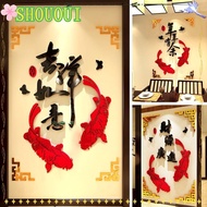 SHOUOUI Golden Frame Fish Wall Stickers, Acrylic Chinese Style  Stereo Mirror Sticker, 2024 Room Entrance Happiness Good Fortune Acrylic Wall Stickers Home Art