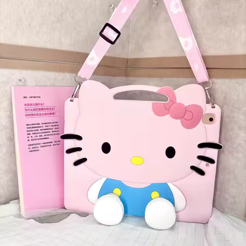 Sanrio 3D Cartoon Kitty Bracket Silicone Tablet Case For IPad A16 Air 2 3 4 5 6 10.9 Mini 6 7 Pro 11