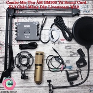 Combo Microphone bm900 sound card XOX K10 Wire Membrane livestream MA2 - Full livestream mic Set