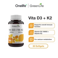 GreenLife Vita D3 + K2 (D3 1000 IU + K2 120mcg) 90 Softgels - For Calcium Metabolism, Immune and Hea
