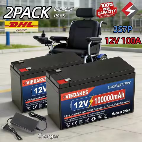 Built-in BMS & Charger 12.8V 100Ah LiFePO4 3S7P 18650 Battery Pack Box 12V Lithium Rechargeable Sola