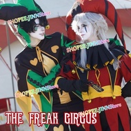 -JINN-Horror Jester Outfits THE FREAK CIRCUS PIERROT HARLEQUIN JESTER Cosplay Costume&Wig Party Anim