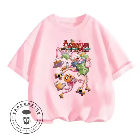 2024 Summer New Boys Girls Anime Adventure Time Outdoor Casual Short Sleeve T-shirt Kids T-shirt Boy
