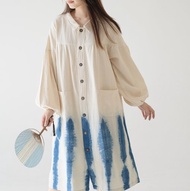 【手工藍染】超寬鬆大袖子/襯衫式連衣裙
