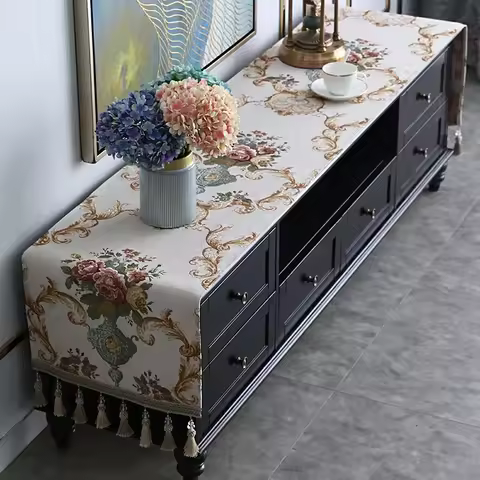 European TV Cabinet Cover Cloth Table Flag Tassel Tablecloth Table Runner Household TV Ark Dustproof