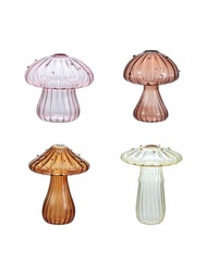 Rora蘑菇玻璃盆栽,4入組有色植物繁殖站,小型植物玻璃-迷你-花瓶,可愛的水耕室內植物種植+禮物