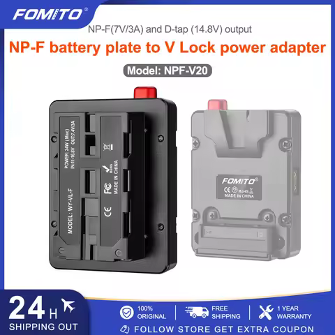 Fomito NP-F Dummy Battery to V-Lock V Mount Plate for Sony NP-F970 F960 F750 F770 F550 LED Video Lig