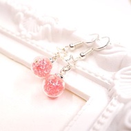 A Handmade 粉紅色水晶玻璃球垂吊耳環
