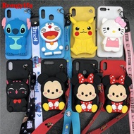 Cute Coin Purse Phone Case For Samsung Galaxy A72 A32 5G A71 A51 4G A22 4G A50 A30 A30S A12 M12 F12 M32 5G M32 4G M22 F22 Casing Minnie Mickey Pikachu Cases with Lanyard Soft Cover