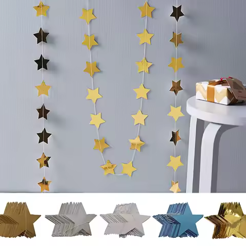 4M Star Garland 7cm 10cm Paper Stars Streamer Glitter Bunting for Birthday Party Decoration Kids Roo