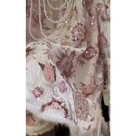 Coat New Chinese-style Pink Sequined Heavy Beaded Mink Velvet Coat for Women's Winter High-end Chane