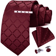 GUSLESON 3.15"(8cm) Men's Tie Fashion Necktie Clip and Pocket Square Cufflinks Sets