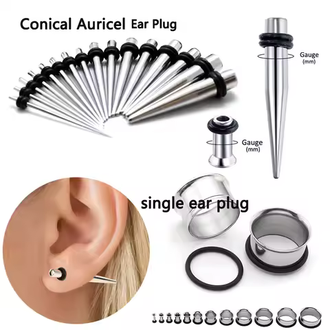 2pcs Conical Ear Gauges Stretching Kit Tapers Plugs Eyelets Piercing Oreja 14G-00G Single Stainless