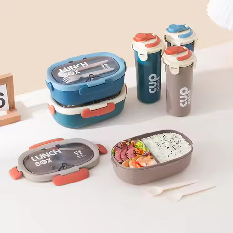 Student 3 Compartments Lunch Box with Cultery Leak-proof Lid School Picnic Camping Food Snack Fruit 