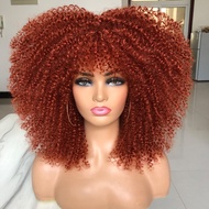 CURLY Afro Wigs สําหรับผู้หญิงสีดําสังเคราะห์ Afro Kinky CURLY Wigs กับ Bangs เต็มและปุยยาว Kinky CU