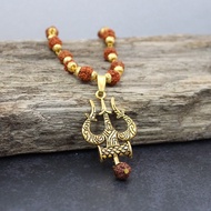 5 Face Rudraksha Mala / Malai with Bronze Trisulam Pendant - Unisex