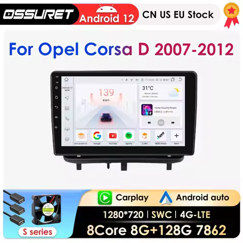 8G 128G Carplay 9" Android 12 Car Radio For Opel Corsa D 2007-2012 Hatchback Van Car Multimedia GPS 