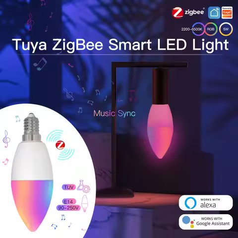 MOES Zigbee LED Light Bulb E14 Candle Lamp Smart 5W RGBCCT 2200-6500K Dimmable Tuya Alexa Google Voi