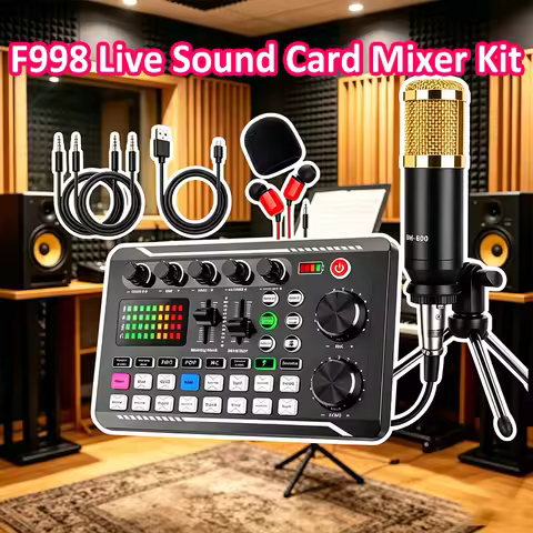 F998 Live Sound Card Mixer Kit Professional DJ Audio Console Portable Studio Voice Mixer for Phone C