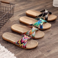 [Gs] Linen Slippers Indoor Slippers Men Women Flat Slippers Anti-Slip Slippers Couple Slippers Home 