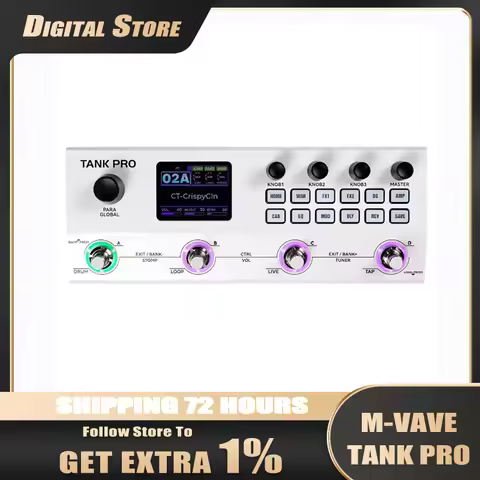 M-VAVE TANK PRO Guitar Multi-Effects Processor 120 Presets 90 Amp 90 Cab 300+FX 150s Looper 60 Drums
