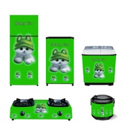 MESIN HIJAU Package Or Set Of 1-door Refrigerator Sticker/2-Door Refrigerator/ Stove/Washing Machine/Ricecooker Cat Motif Green Hat