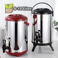 Stainless Steel Water Dispenser 8L~14L Hot&Cold Beverage Cooler Bekas Air Panas Thermos Milk Tea Buc
