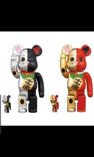 Bearbrick 400% 100% 招財貓 金x赤, 銀x黑 BE@RBRICK