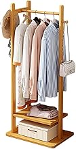 Bamboo Portable Garment Rack, Freestanding Drying Hanger Pole, with 2 Storage Shelf/Black (Wood Color) lofty ambition