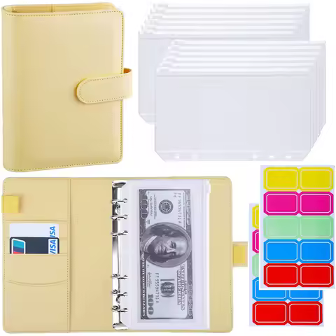 A6 Binder Budget PU Leather PlannerPockets Expense Budget Sheets Notebook Cash Envelope Organizer Sy