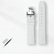 สายนาฬิกายางซิลิโคนและหนังสีขาวร่วมกันกับ Omega Swatch Snoopy สายนาฬิกาหนังวัวยางซิลิโคน สีขาว สายนา