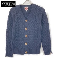 A Bathing Ape 001KN9802007 海軍藍麻花針織木扣開襟衫 [二手]