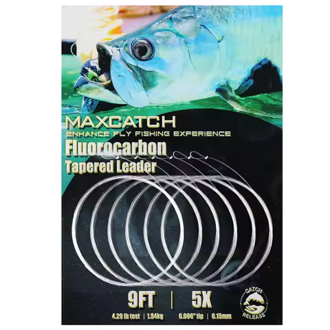 MAXIMUMCATCH Pro Fluorocarbon Fishing Leader Line 9ft Tapered 0X-7X with Loops Crystal Clear Fly Fis