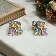 三色藍寶石耳環 925 純銀鍍白金