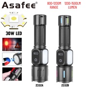 Asafee 2332 30W Flashlight LED Fluorescent Telescopic Focus Output Charging Red Light Magnetic Outdo