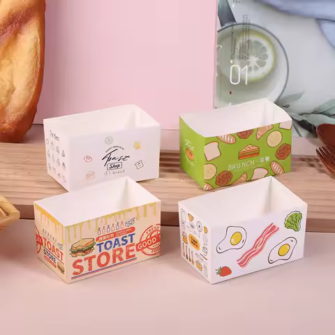 10Pcs Sandwich Egg Toast Box Disposable Hot Dog Burger Packaging Boxes Thick Egg Burn Toast Food Tak