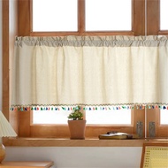 Rod Pocket Linen Short Sheer For Kitchen Japanese Style Half Valance Curtains Colorful Tassel Bay Cafe Voile Curtain Bedroom Small Window Drapes