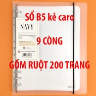 Sổ còng sắt bìa nhựa cứng cao cấp 200 trang caro  / kẻ ngang NAVY khổ A5 / B5 Hải Tiến